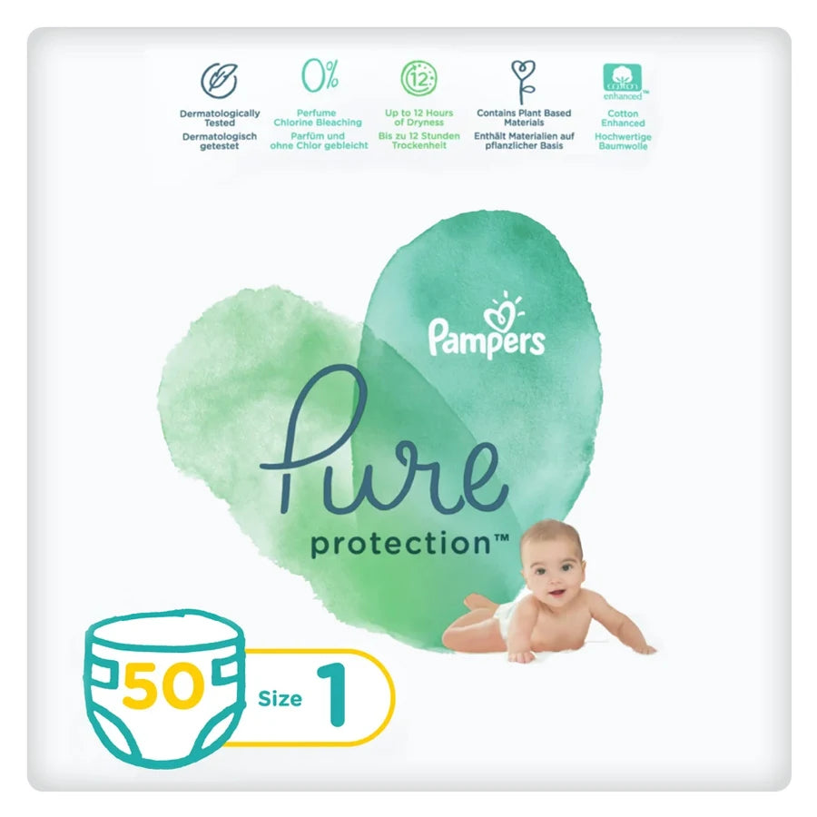 Pampers Pure Protection Diapers Size 1 (2–5 kg) Pack of 50