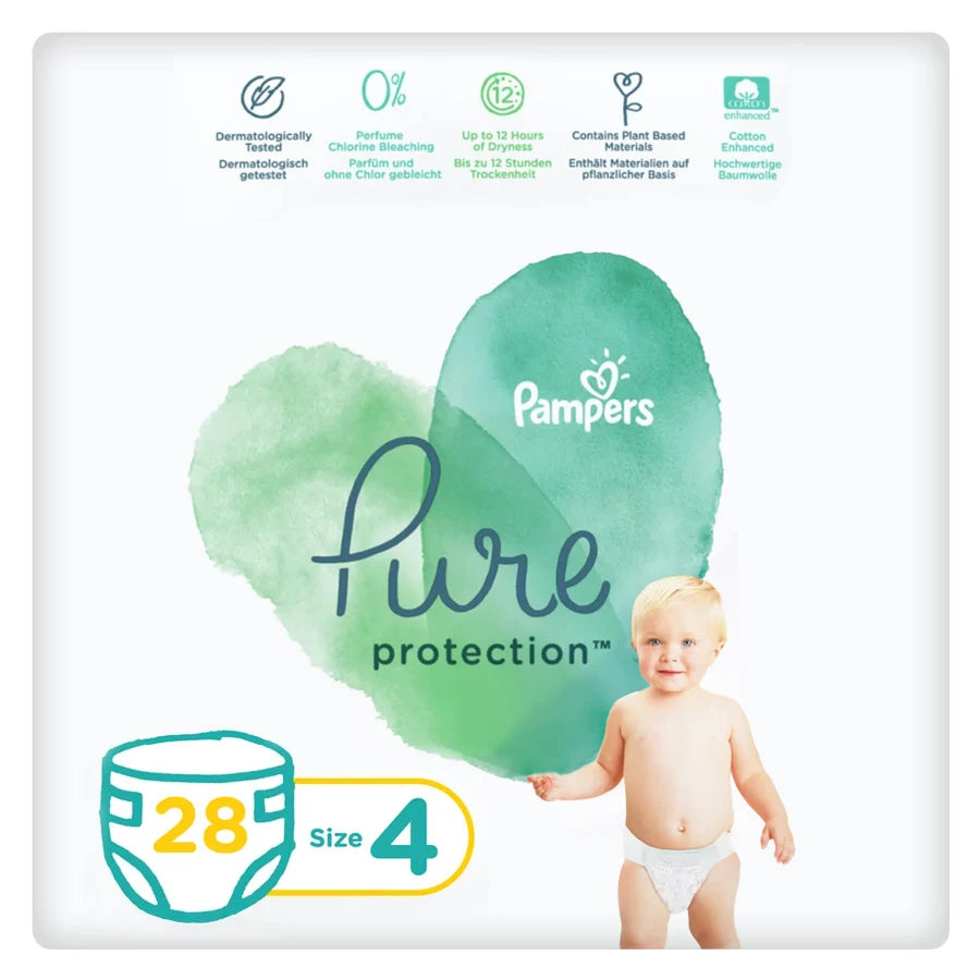 Pampers Pure Protection Diapers Size 4 (9–14 kg) Pack of 28