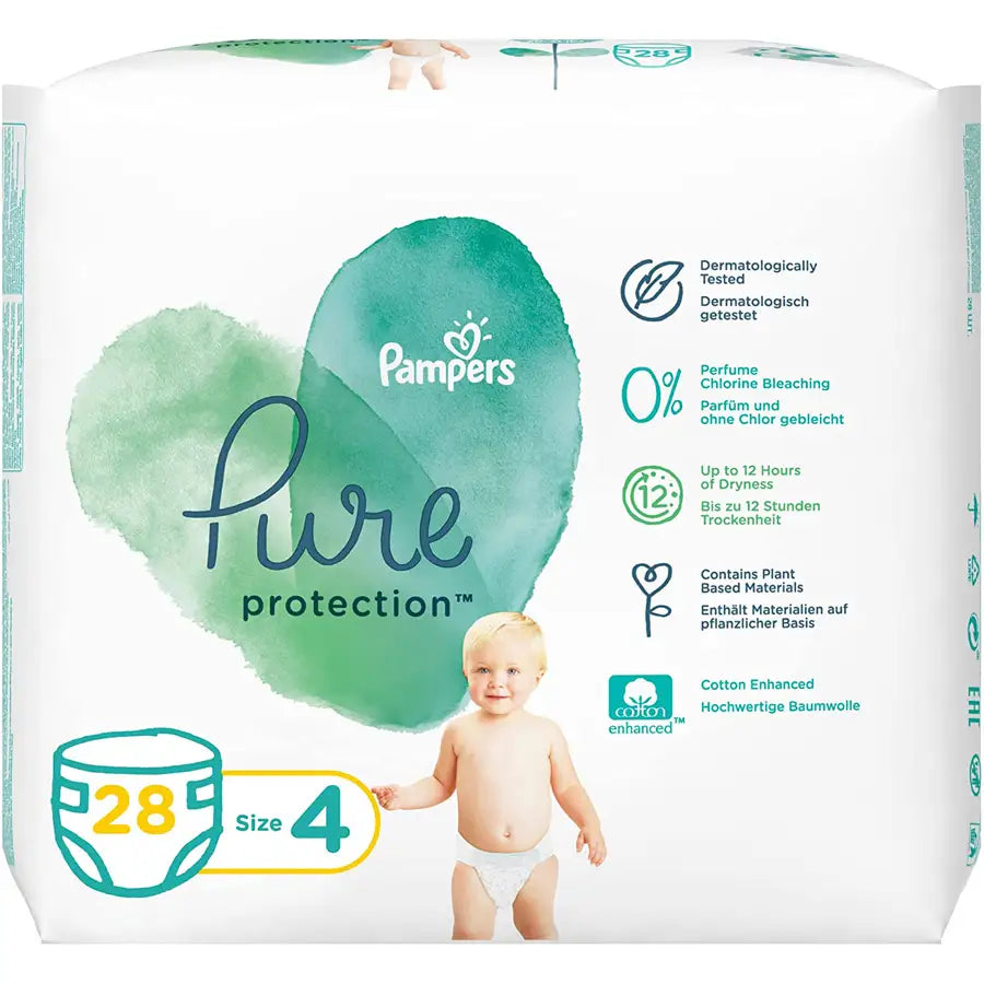 Pampers Pure Protection Diapers Size 4 (9–14 kg) Pack of 28