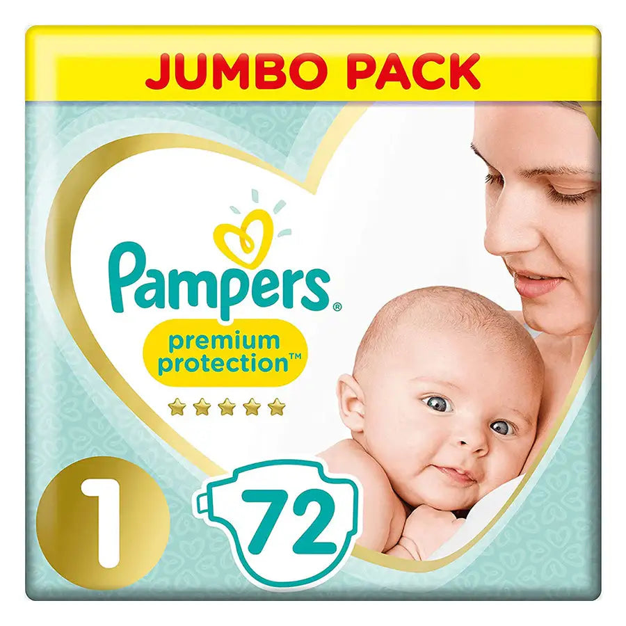 Pampers Premium Protection Diapers Size 1 (2–5 kg) Pack of 72 (Jumbo Pack)