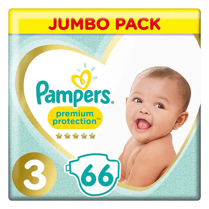 Pampers Premium Protection Diapers Size 3 (6–10 kg) Pack of 66 (Jumbo Pack)