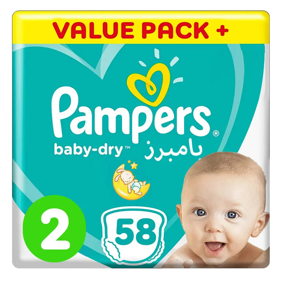 Pampers Baby Dry Diapers Size 2 (4–8 kg) Pack of 58 (Value Pack Plus)