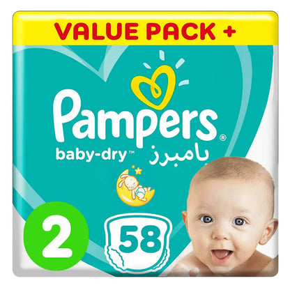 Pampers Baby Dry Diapers Size 2 (4–8 kg) Pack of 58 (Value Pack Plus)