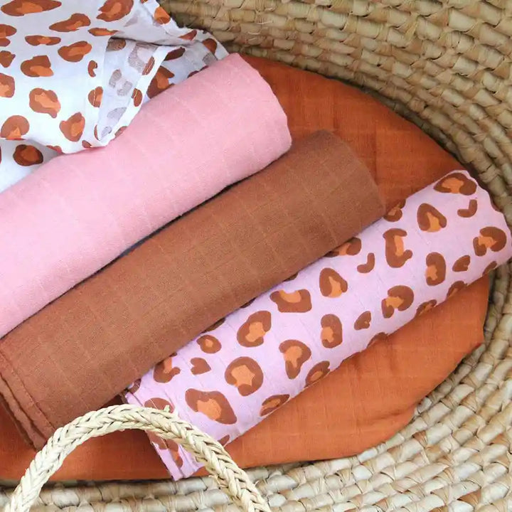 Tommy Lise - Muslin Swaddle 2 Pcs Set - Coral Leopard (70x70cm)