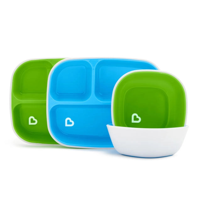 Munchkin - Splash Toddler Bowls & Plates Dining Set, Pack of 4 (Blue/Green)