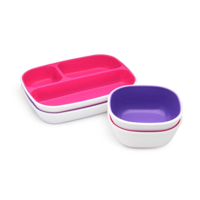 Munchkin - Splash Toddler Bowls & Plates Dining Set, Pack of 4 (Pink/Purple)