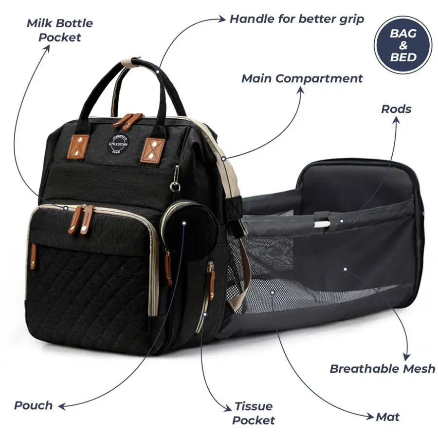 Little Story Diaper Bag with Pacifier Pouch (Black)