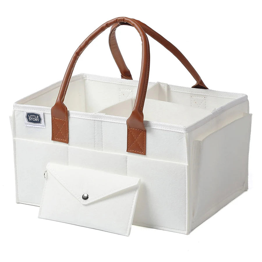 Little Story Diaper Caddy + Travel Pouch - Medium (White)