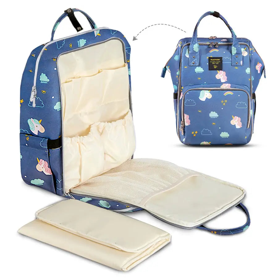 Sunveno - Stylish Diaper Travel Backpack XL with Stroller Straps & Changing Pad (Unicorn Blue)