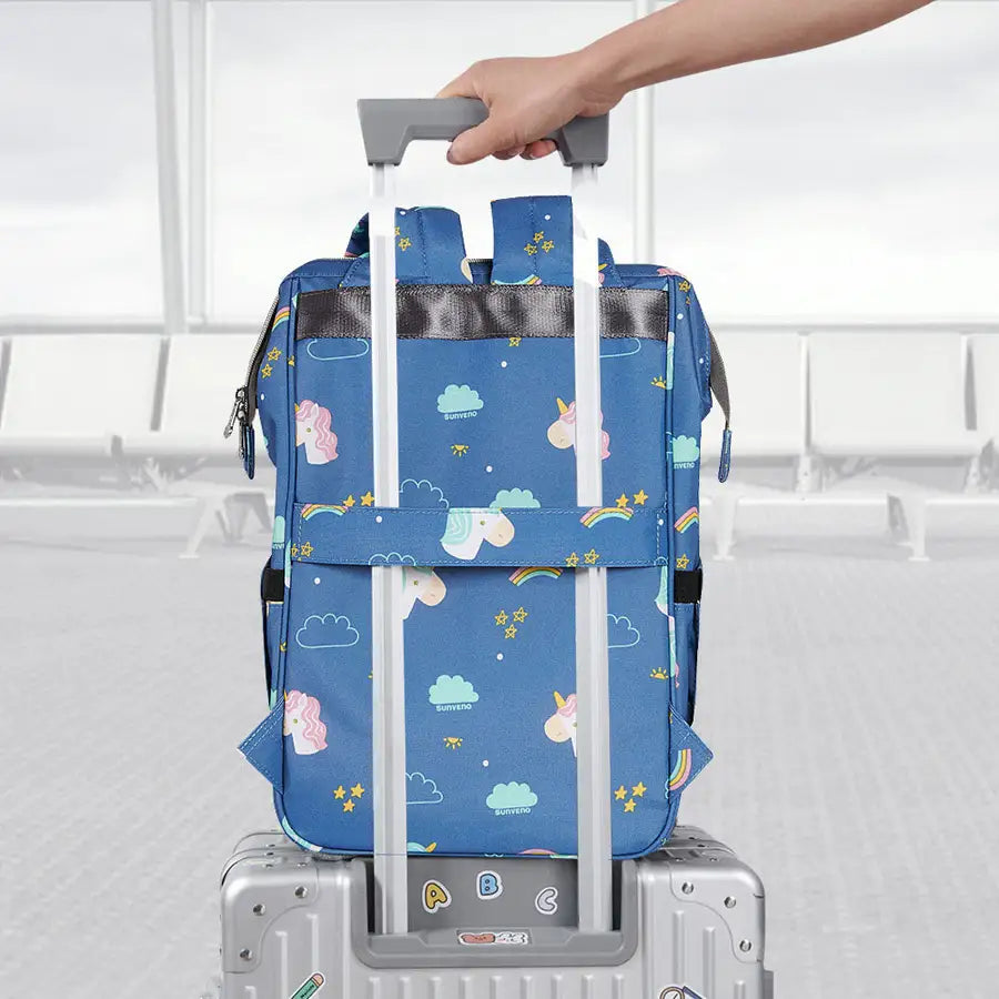 Sunveno - Stylish Diaper Travel Backpack XL with Stroller Straps & Changing Pad (Unicorn Blue)