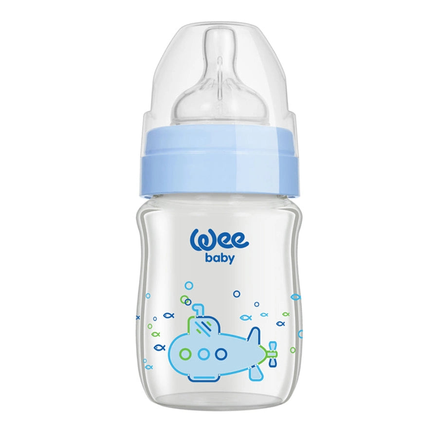 Wee Baby - Heat Resistant Patterned Classical + Wide Neck Glass Feeding Bottle 120 ml (0-6M)