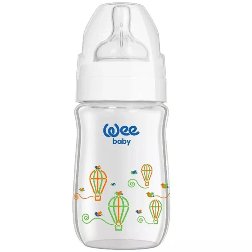 Wee Baby - Heat Resistant Patterned  Classical + Wide Neck Glass Feeding Bottle 180 ml (0-6M)