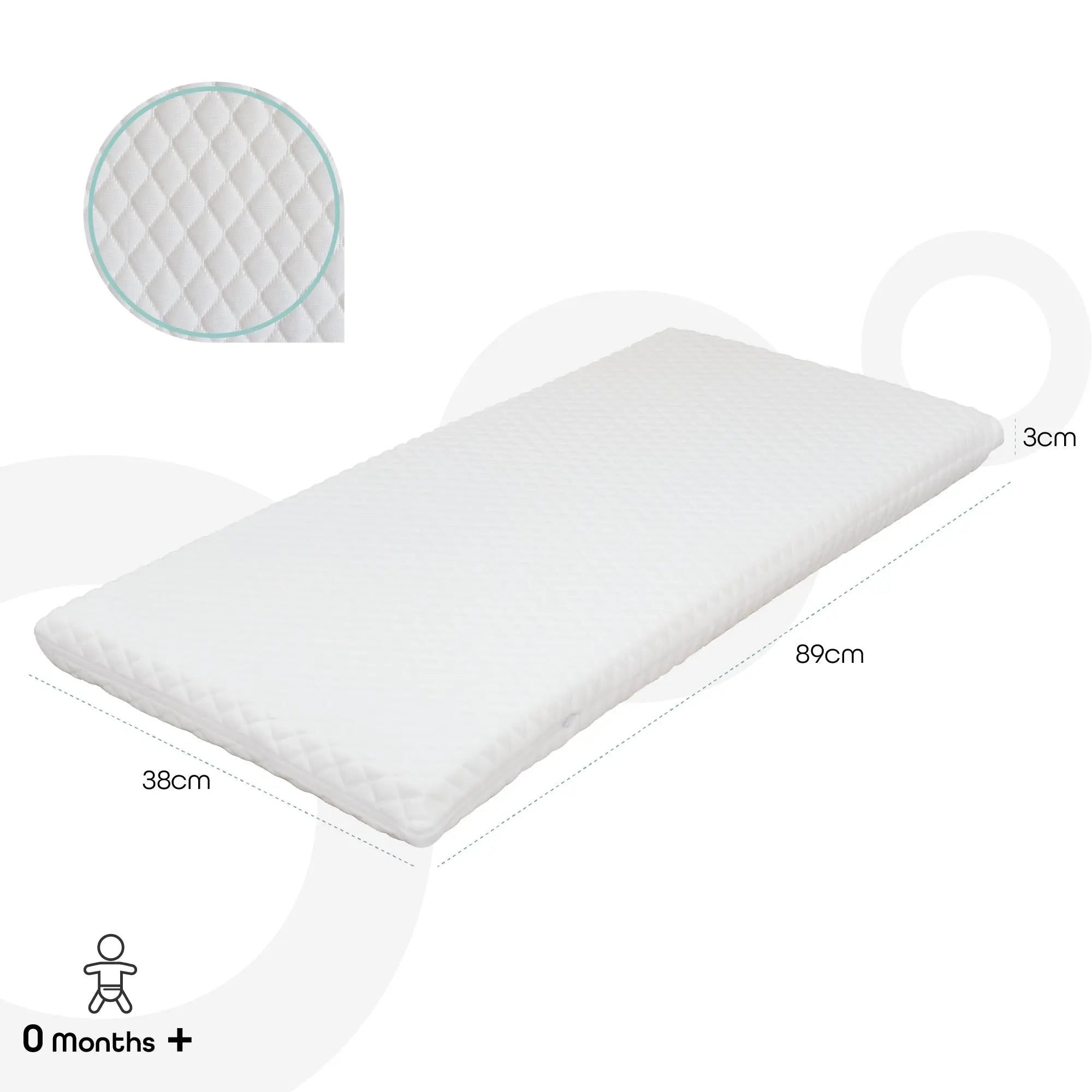 مون - مرتبة سرير أطفال مبطنة - 89x38x3 سم (أبيض) مون - مرتبة سرير أطفال مبطنة - 89x38x3 سم (أبيض)