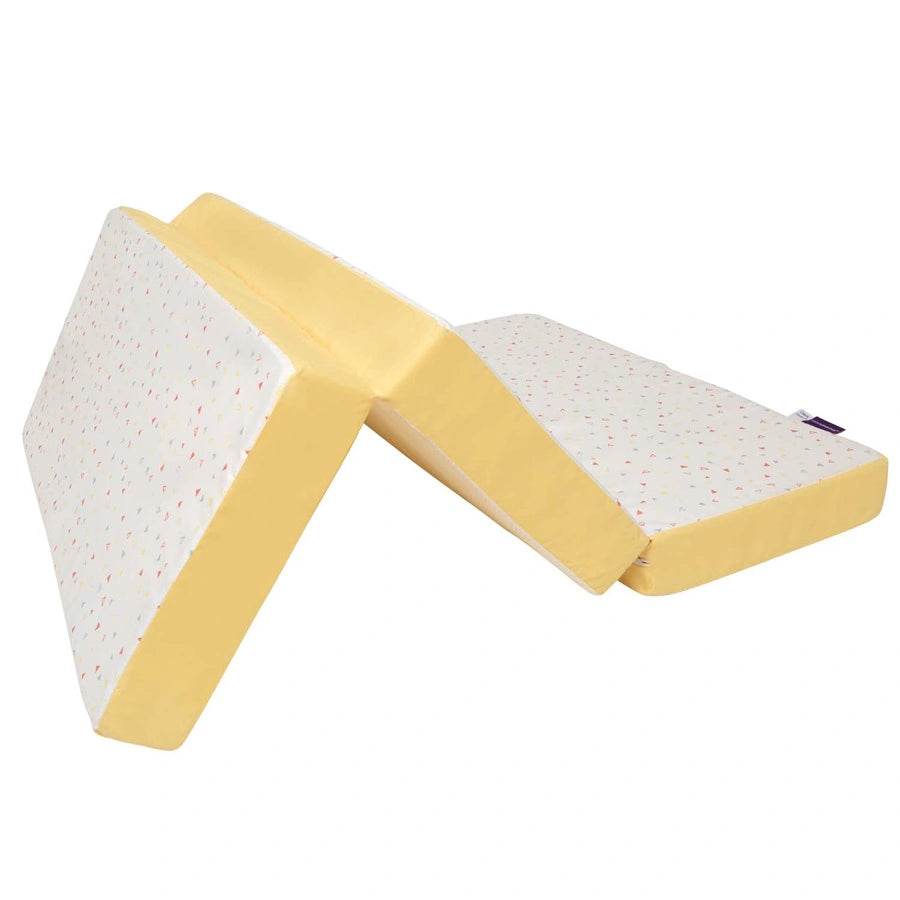 ClevaFoam Travel Cot Mattress - 3 in 1 Sleep, Sit & Play (White/Yellow)