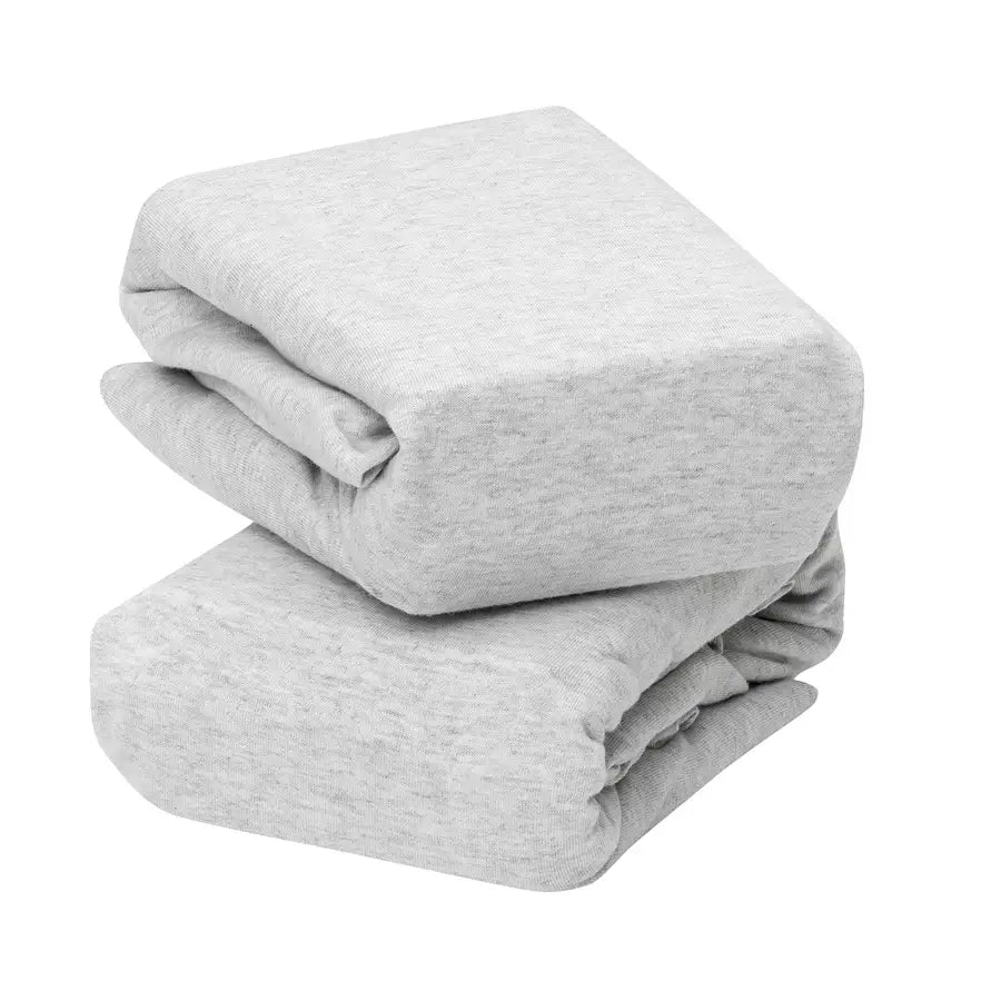 Jersey Cotton Fitted Sheets One Size Cot & Cot Bed - 70 x 140 x 17cm - Pack of 2 (Melange Grey)