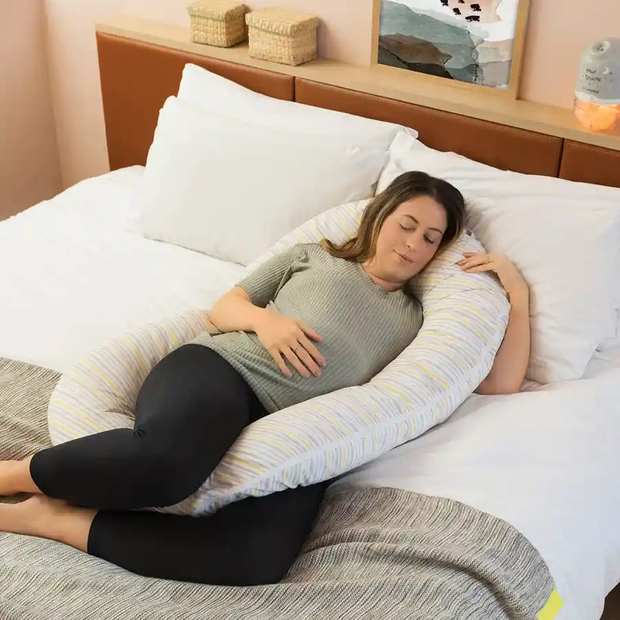 Mum2Me Maternity Pillow & Baby Pod (Grey /Yellow Stripes)