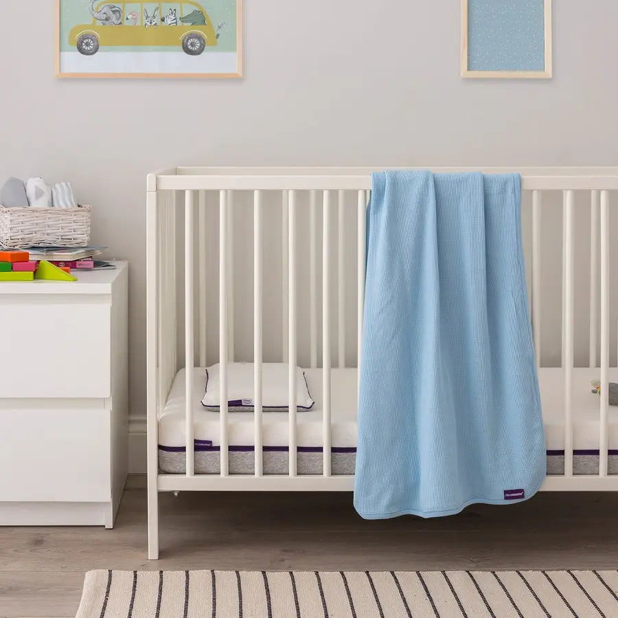 Waffle Weave Cotton Blanket Crib/Moses Basket 70 x 90 cm (Blue)