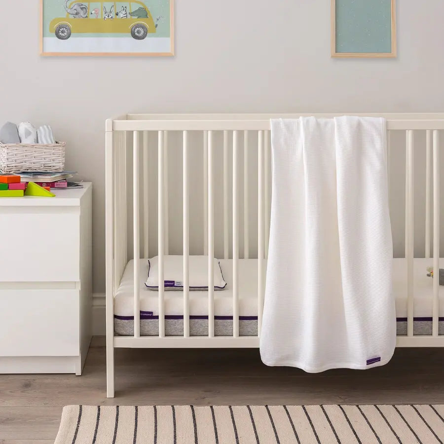 Waffle Weave Cotton Blanket Crib/Moses Basket 70 x 90 cm (White)