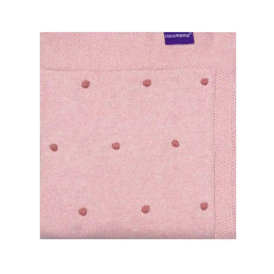 Clevamama Knitted Pom Pom Baby Blanket Organic Cotton 80x100cm (Pink)