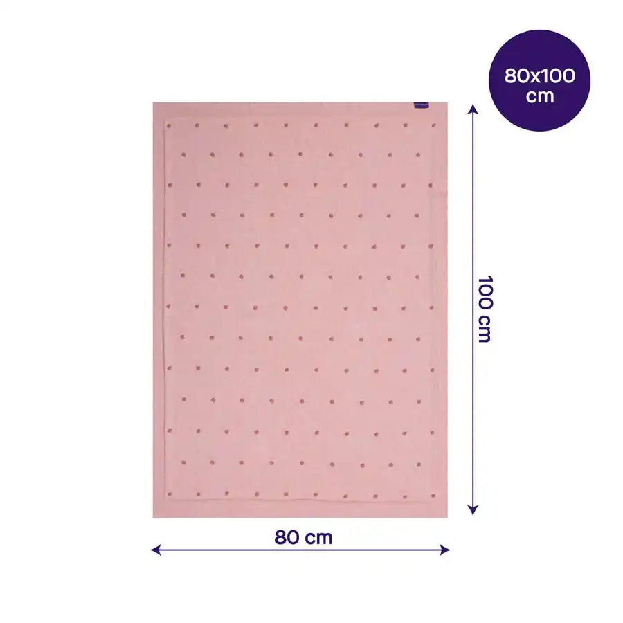 Clevamama Knitted Pom Pom Baby Blanket Organic Cotton 80x100cm (Pink)