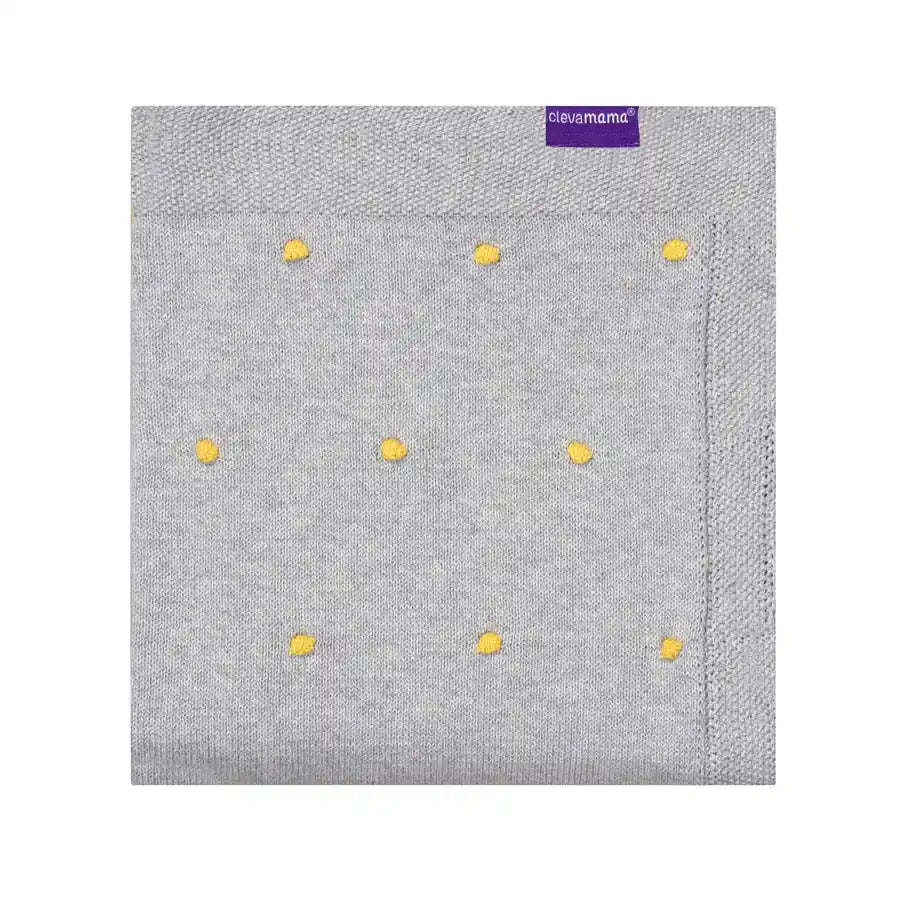 Clevamama Knitted Pom Pom Baby Blanket Organic Cotton 80x100cm (Grey)