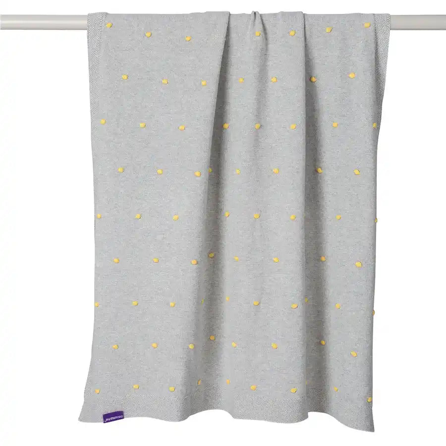 Clevamama Knitted Pom Pom Baby Blanket Organic Cotton 80x100cm (Grey)