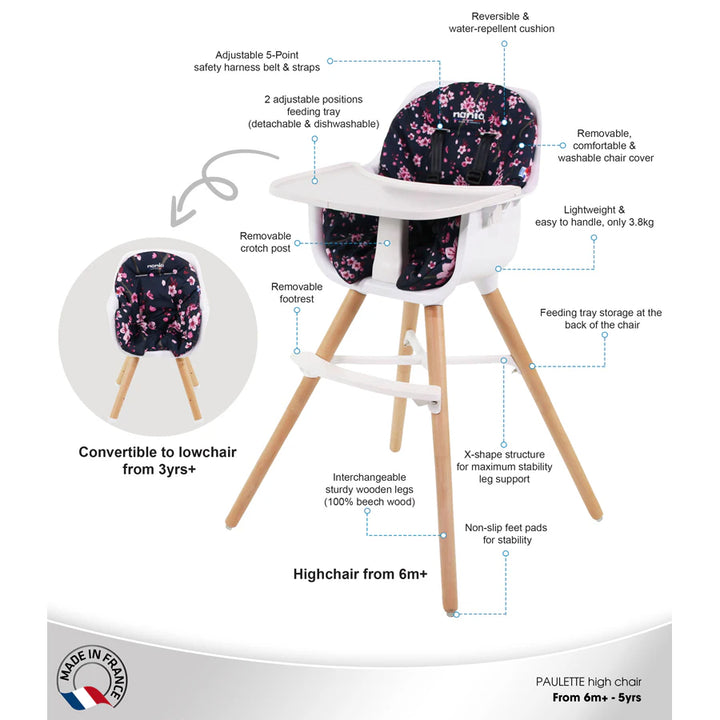 Nania Paulette 2In1 Highchair W/ Reversible Cushion (Cherry)