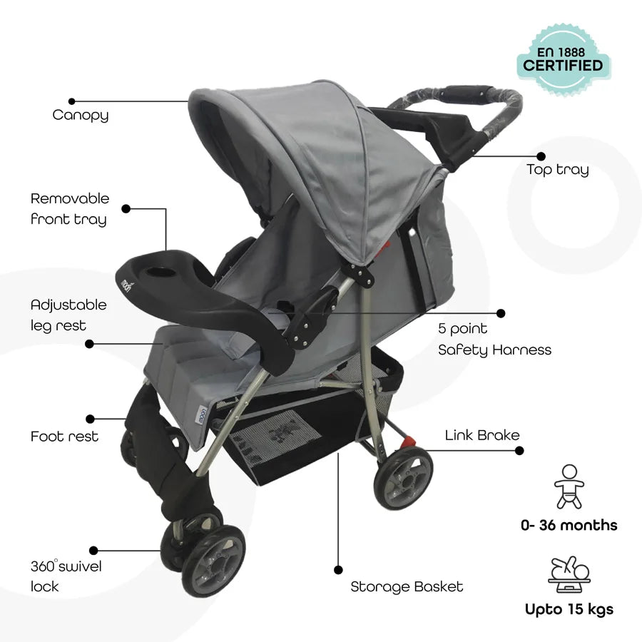 Moon Bezik - One Fold Stroller (Mid Grey)