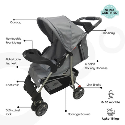 Moon Bezik - One Fold Stroller (Mid Grey)