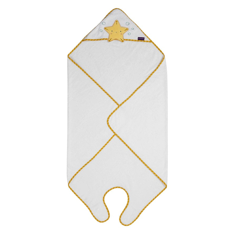 Clevamama Bamboo Apron Baby Bath Towel (White & Honey)
