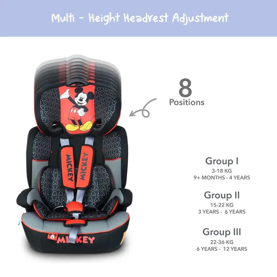 Disney Mickey Mouse Baby/Kids 3-in-1 Car Seat  + Booster Seat (Group 1/2/3)