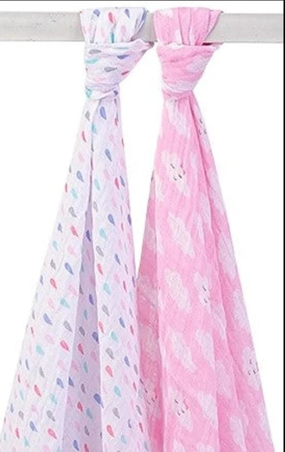 Hudson Baby Muslin Swaddle Blanket 2pc - Pink Cloudy