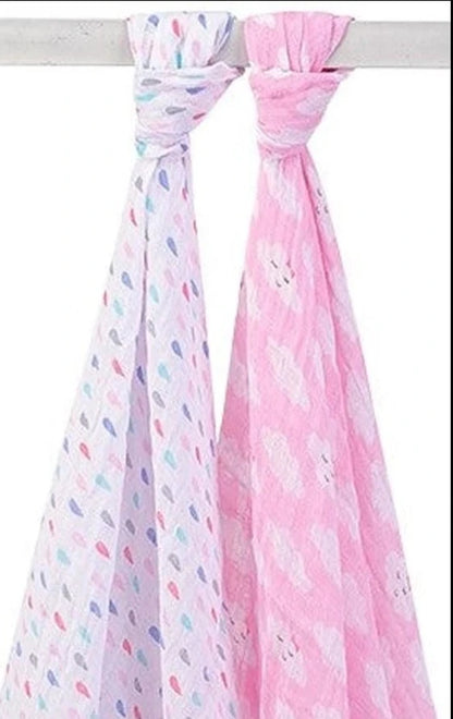 Hudson Baby Muslin Swaddle Blanket 2pc - Pink Cloudy