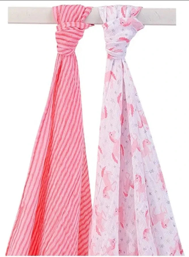 Hudson Baby Muslin Swaddle Blanket 2pc - Unicorn