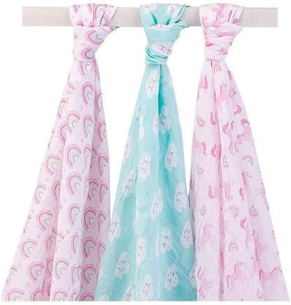 Hudson Baby Muslin Swaddle Blanket Gift 3pc - Rainbow