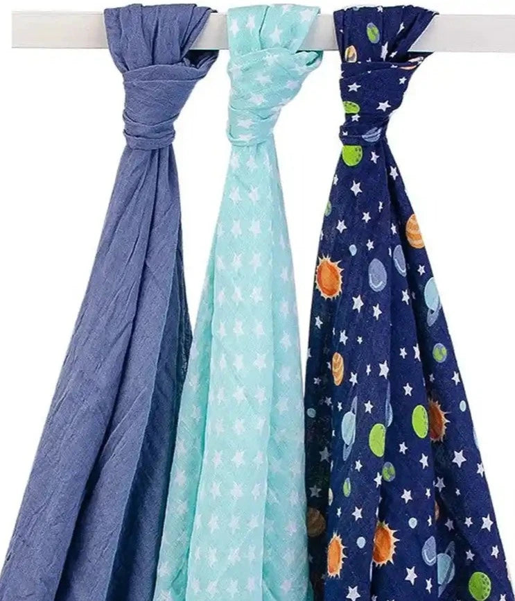 Hudson Baby Muslin Swaddle Blanket Gift 3pc - Space