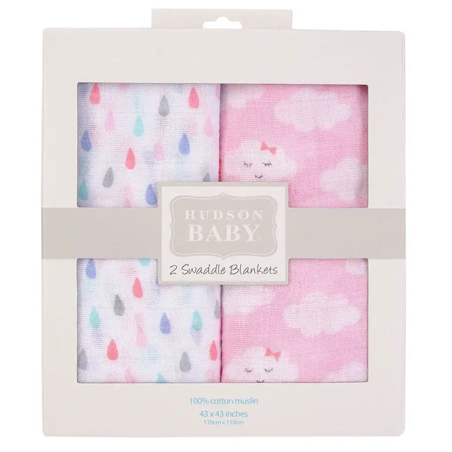 Hudson Baby Muslin Swaddle Blanket 2pc - Pink Cloudy