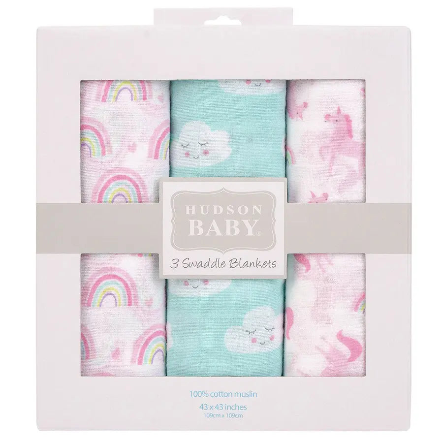 Hudson Baby - Muslin Swaddle Blanket Gift 3pc - Rainbow