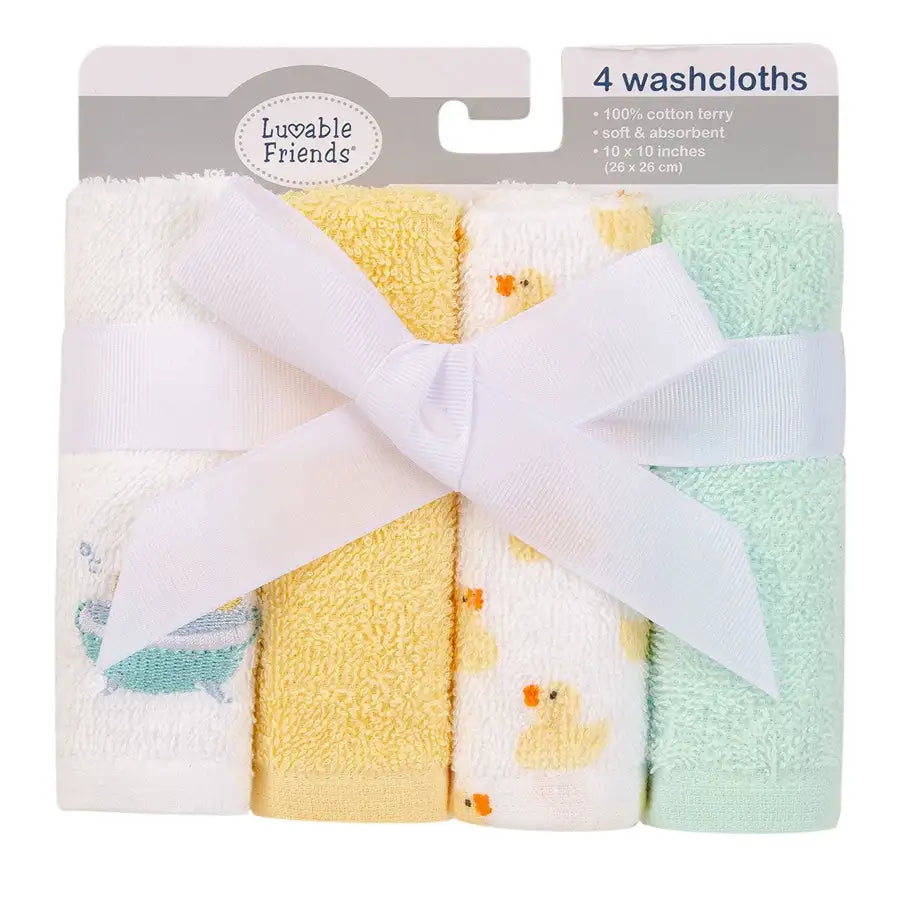Hudson Baby Washcloths (Woven Terry) Duck 4pc