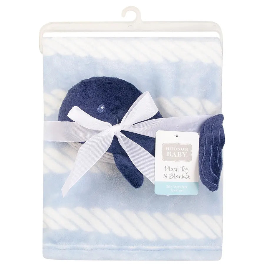 Hudson Baby Plush Blanket And Toy - Blue Whale