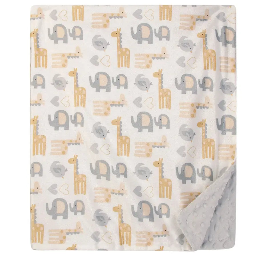 Hudson Baby Print Mink Blanket With Sherpa Backing Neutral Safari