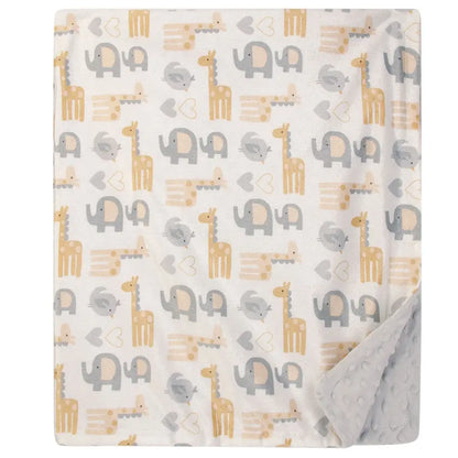 Hudson Baby Print Mink Blanket With Sherpa Backing Neutral Safari