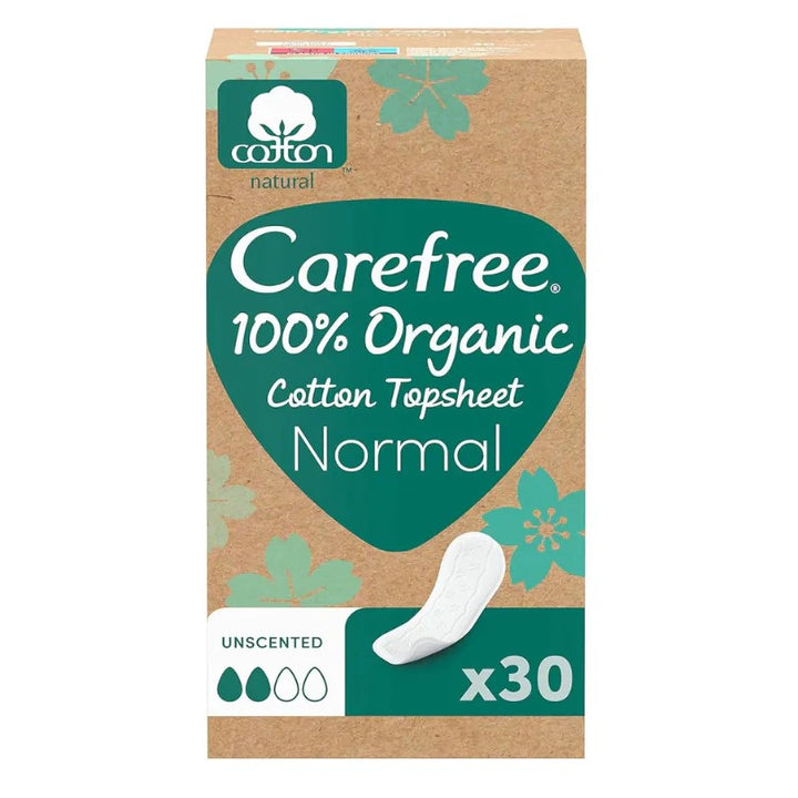 Carefree 100% Organic Pantyliners Cotton Topsheet Normal Pack of 30