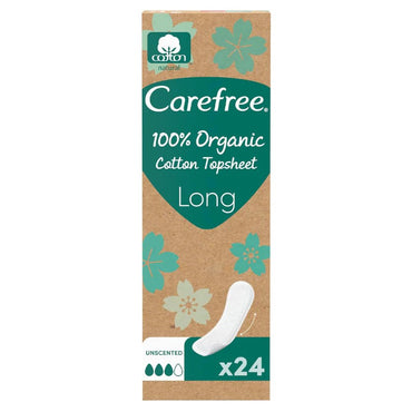 Carefree 100% Organic Pantyliners Cotton Topsheet Long Pack of 24