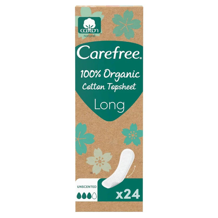 Carefree 100% Organic Pantyliners Cotton Topsheet Long Pack of 24