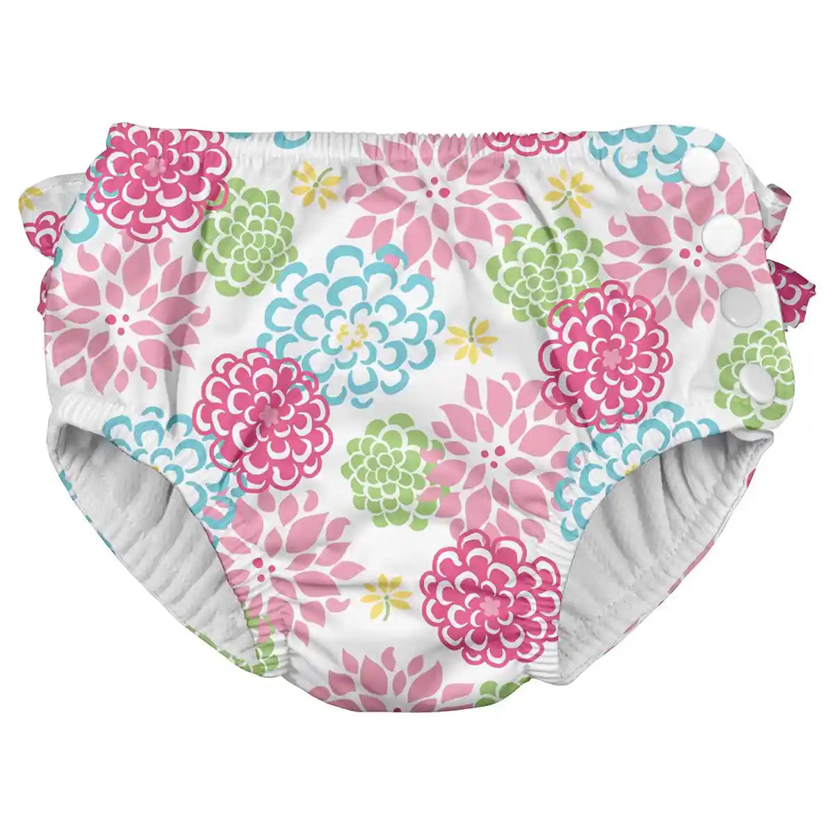 Ruffle Snap Reusable Absorbent Swimsuit Diaper (White Zinnia)