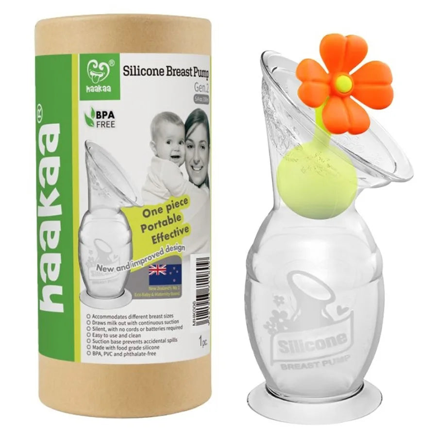 Haakaa - Silicone Breast Pump & Flower Stopper (Orange)