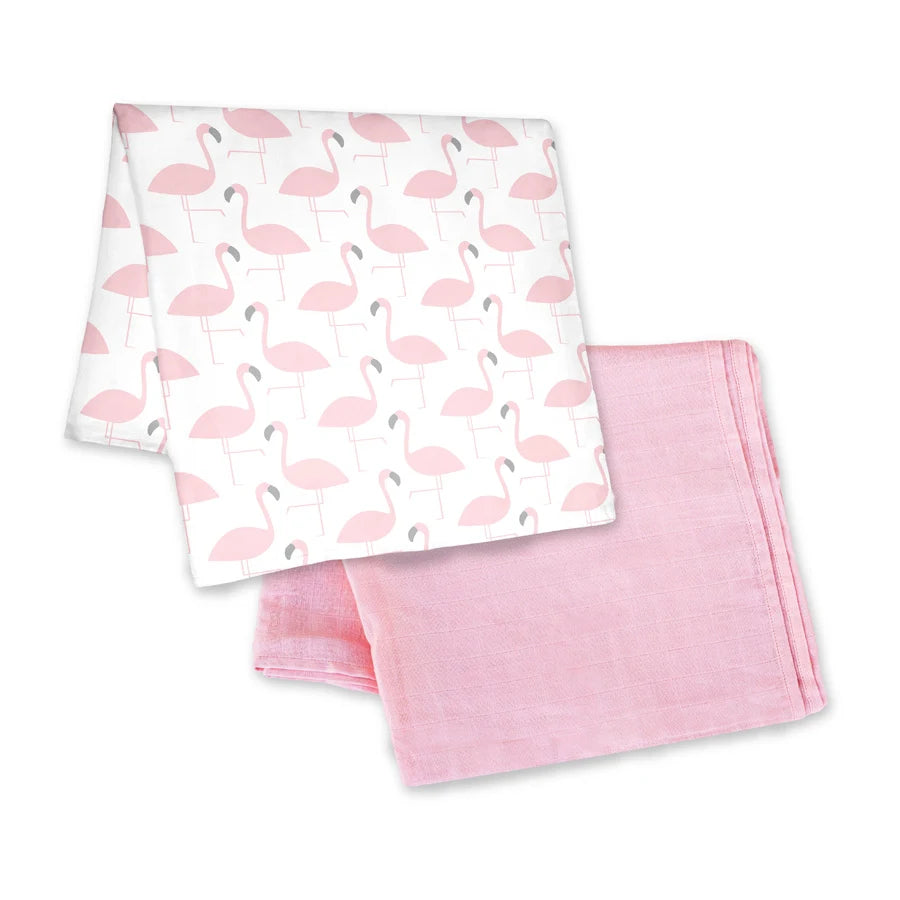 Moon - Bamboo Muslin Wrap/ Swaddle (Flamingo Print & Pink)