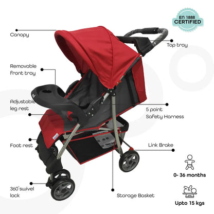 Moon Bezik - One Fold Stroller (Fire Red)