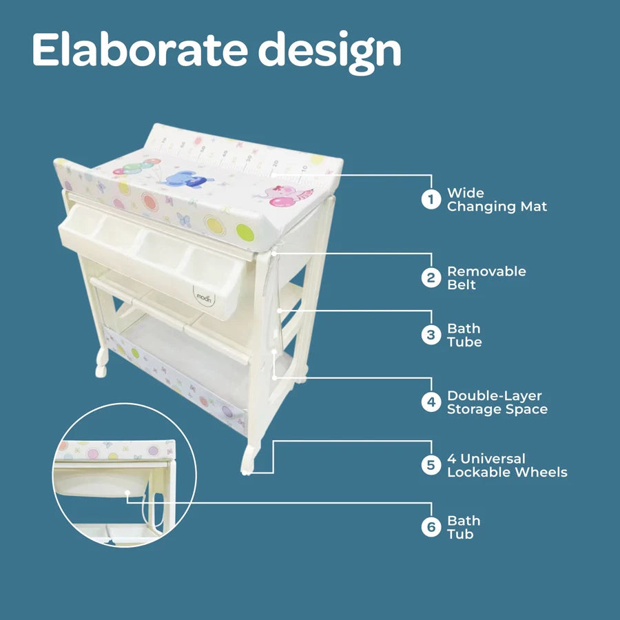 Moon Changing Table - Baby Elephants with Balloons (82 x 52 x 102 cm)